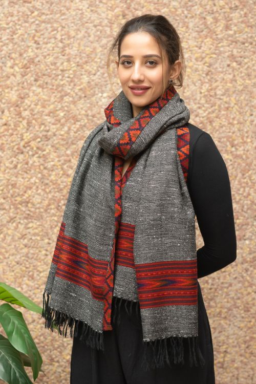 TICH Exclusive Soft Himachal Wool Stole - Grey Kinnauri