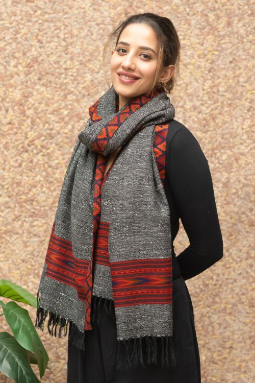 TICH Exclusive Soft Himachal Wool Stole - Grey Kinnauri