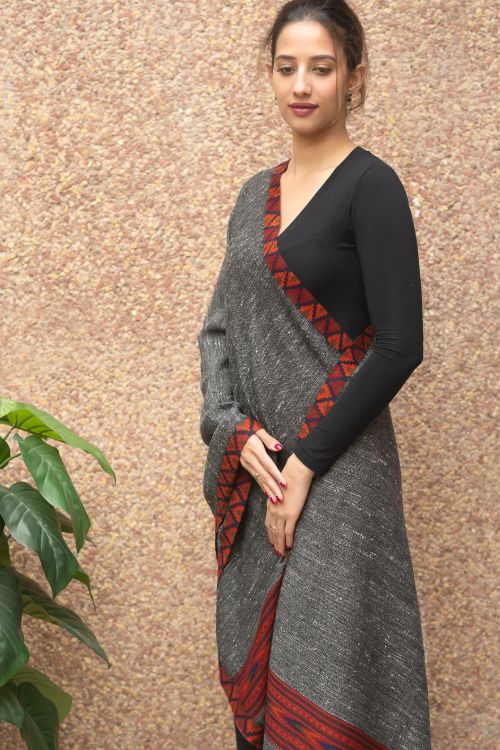 TICH Exclusive Soft Himachal Wool Stole - Grey Kinnauri