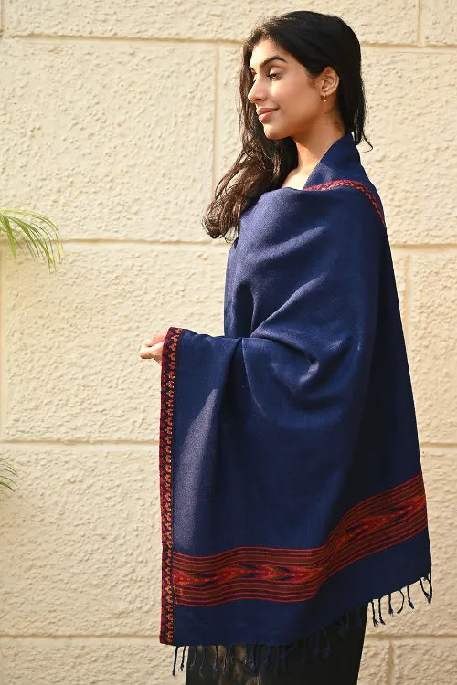 The ICH Exclusive Soft Himachal Wool Stole With Woven Border - Mystic Ocean