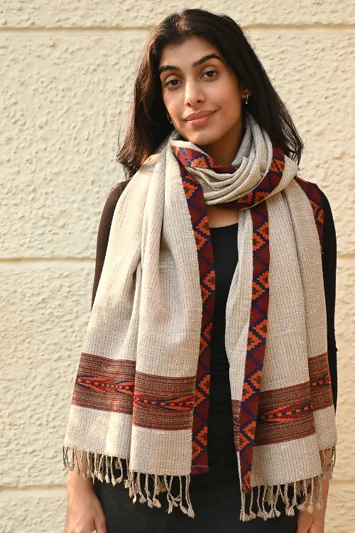 The ICH Exclusive Soft Himachal Wool Stole With Woven Border - Desert Trail