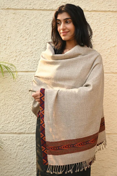 The ICH Exclusive Soft Himachal Wool Stole With Woven Border - Desert Trail