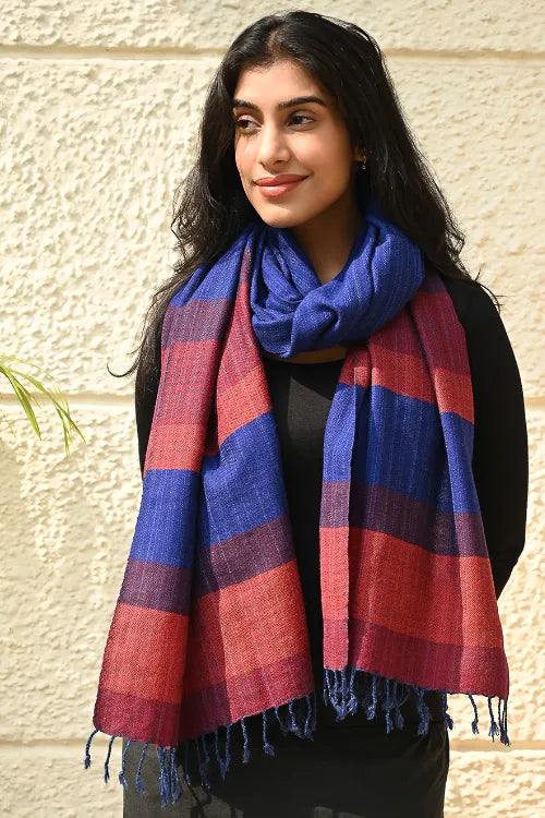 The ICH Fine, Soft Himachal Wool Self Striped Stole - Ink And Ember