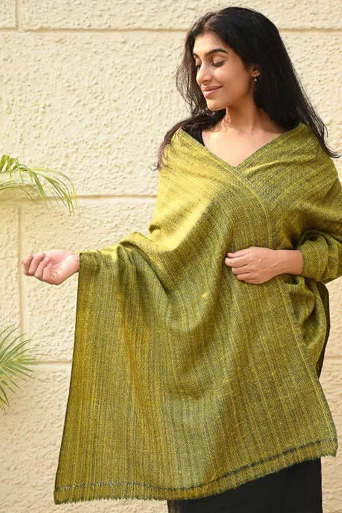 The ICH Fine, Soft Himachal Wool Self Striped Plain Stole - Henna Garden