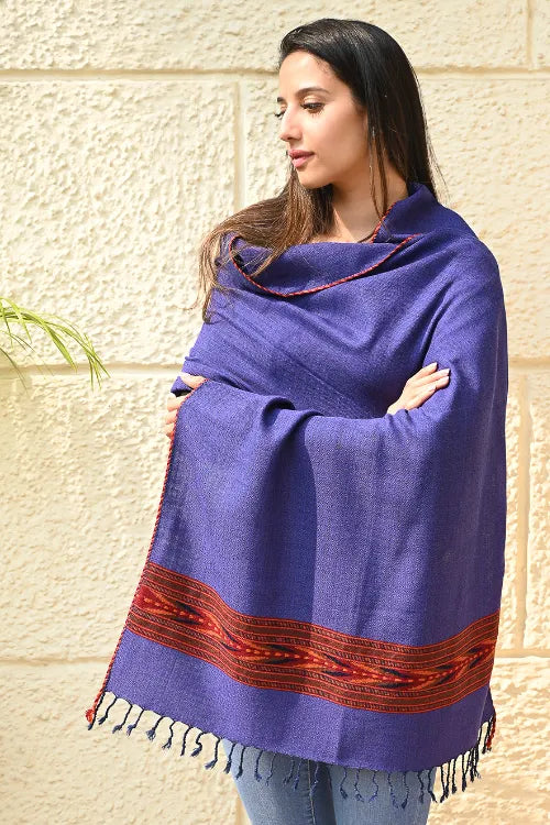 The ICH Exclusive Soft Himachal Wool Stole With Woven Border - Lavender Trail