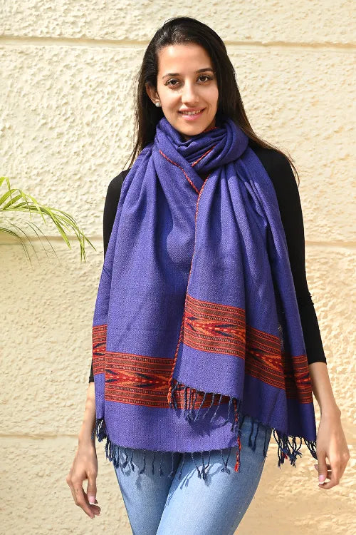 The ICH Exclusive Soft Himachal Wool Stole With Woven Border - Lavender Trail