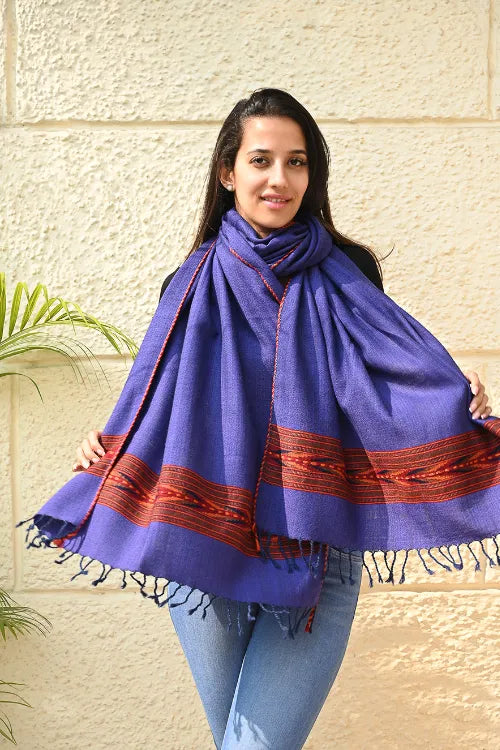 The ICH Exclusive Soft Himachal Wool Stole With Woven Border - Lavender Trail