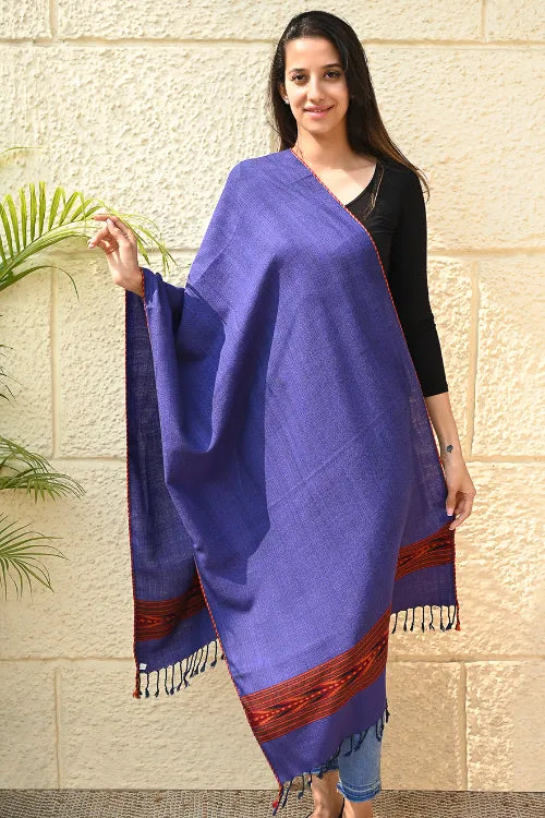 The ICH Exclusive Soft Himachal Wool Stole With Woven Border - Lavender Trail