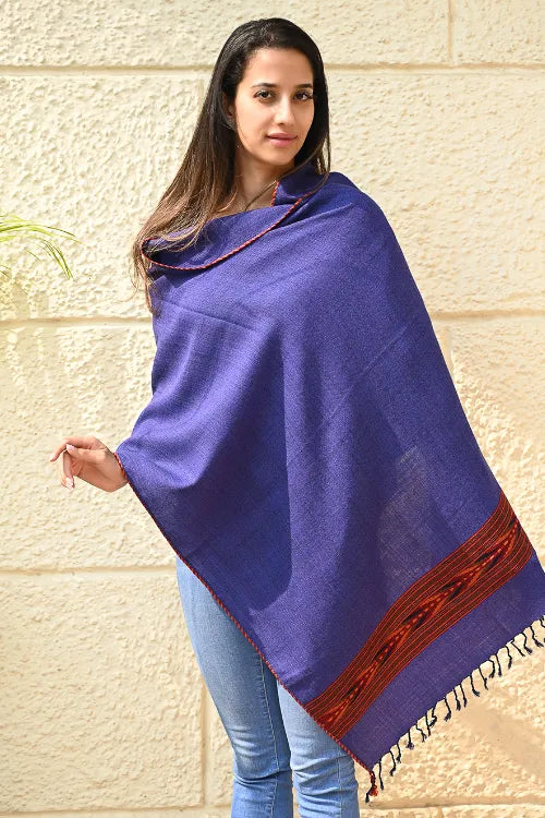 The ICH Exclusive Soft Himachal Wool Stole With Woven Border - Lavender Trail