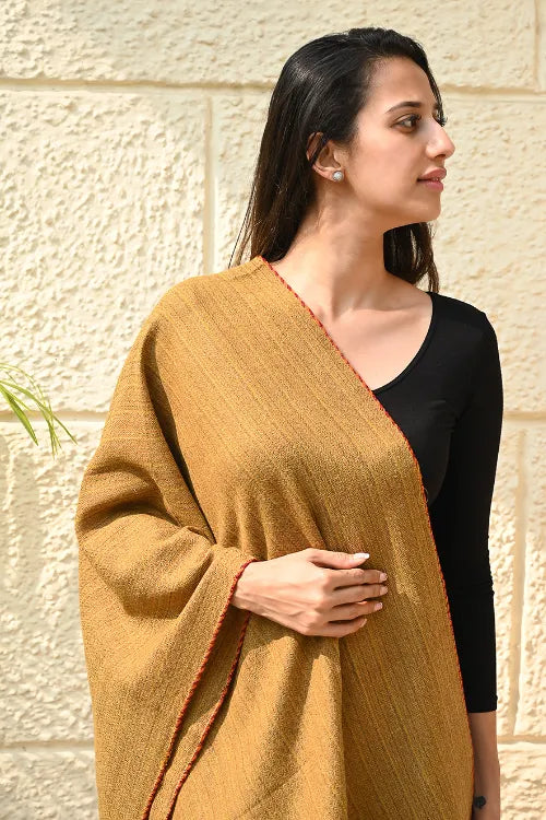 The ICH Exclusive Soft Himachal Wool Stole With Woven Border - Sandstone