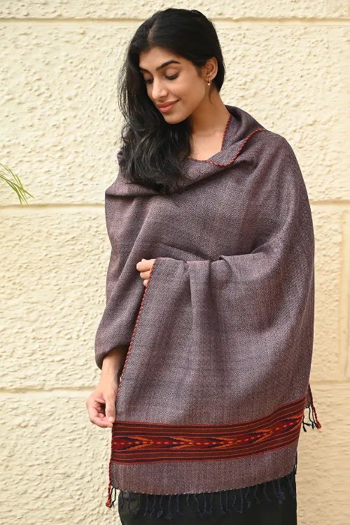 The ICH Exclusive Soft Himachal Wool Stole With Woven Border - Slate Violet