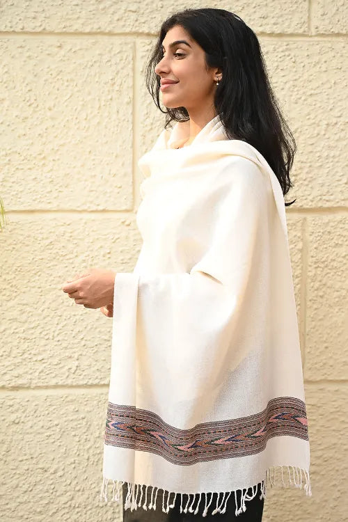 The ICH Exclusive Soft Himachal Wool Stole With Woven Border - Moonlight Trail