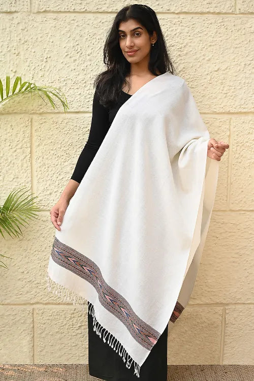 The ICH Exclusive Soft Himachal Wool Stole With Woven Border - Moonlight Trail