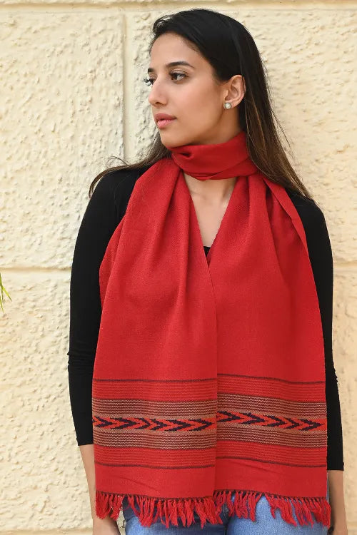 The ICH Exclusive Soft Himachal Wool Muffler With Woven Border - Tomatini Trail
