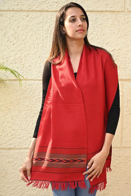 The ICH Exclusive Soft Himachal Wool Muffler With Woven Border - Tomatini Trail