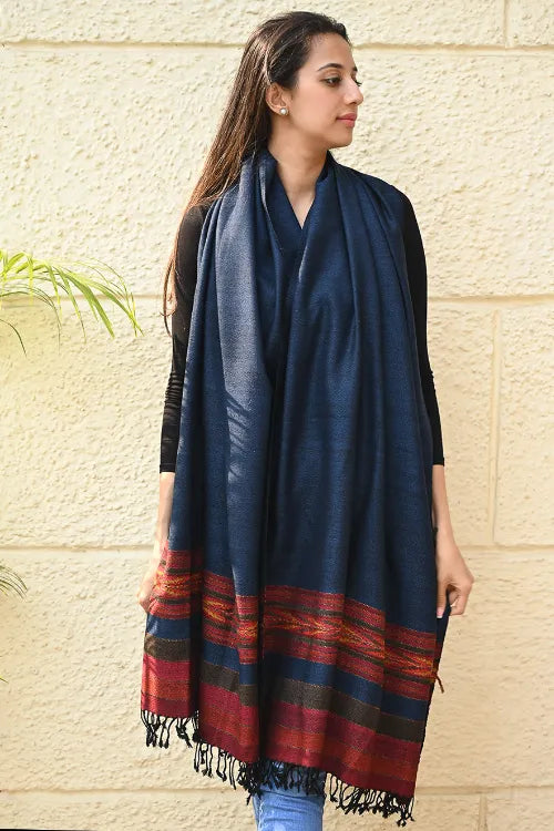 The ICH Exclusive Soft Himachal Wool Shawl With Woven Border - Twilight Trail