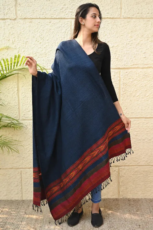 The ICH Exclusive Soft Himachal Wool Shawl With Woven Border - Twilight Trail