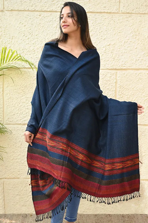 The ICH Exclusive Soft Himachal Wool Shawl With Woven Border - Twilight Trail