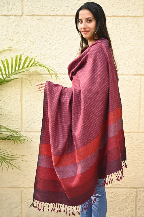 The ICH Exclusive Soft Himachal Wool Shawl With Woven Border - Mauve Blushes