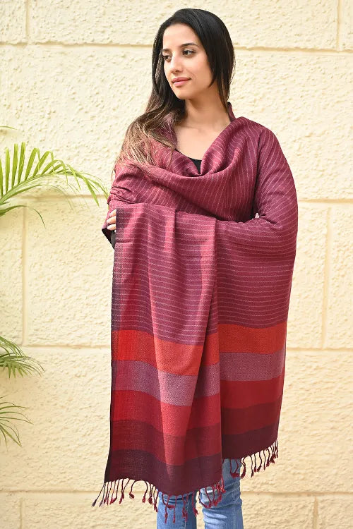 The ICH Exclusive Soft Himachal Wool Shawl With Woven Border - Mauve Blushes
