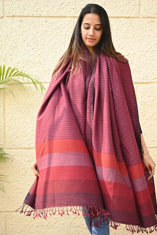 The ICH Exclusive Soft Himachal Wool Shawl With Woven Border - Mauve Blushes