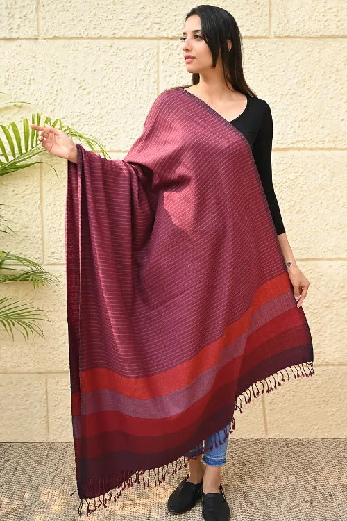 The ICH Exclusive Soft Himachal Wool Shawl With Woven Border - Mauve Blushes