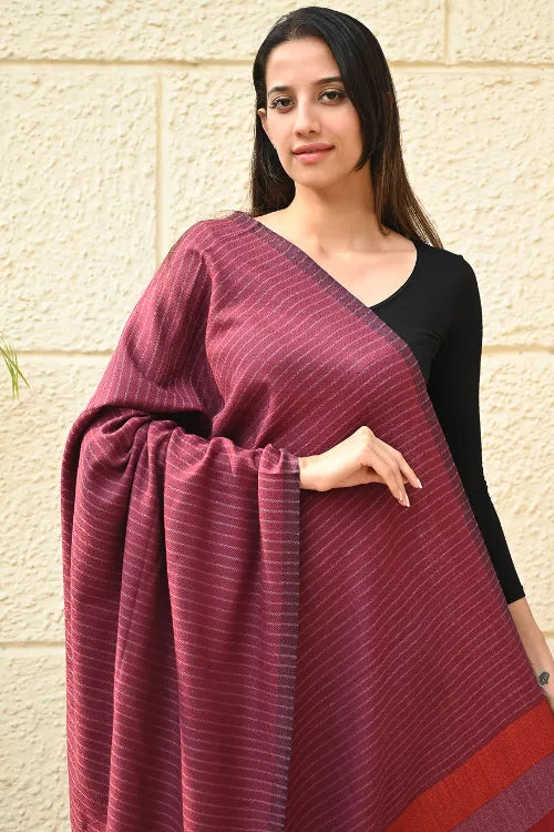 The ICH Exclusive Soft Himachal Wool Shawl With Woven Border - Mauve Blushes