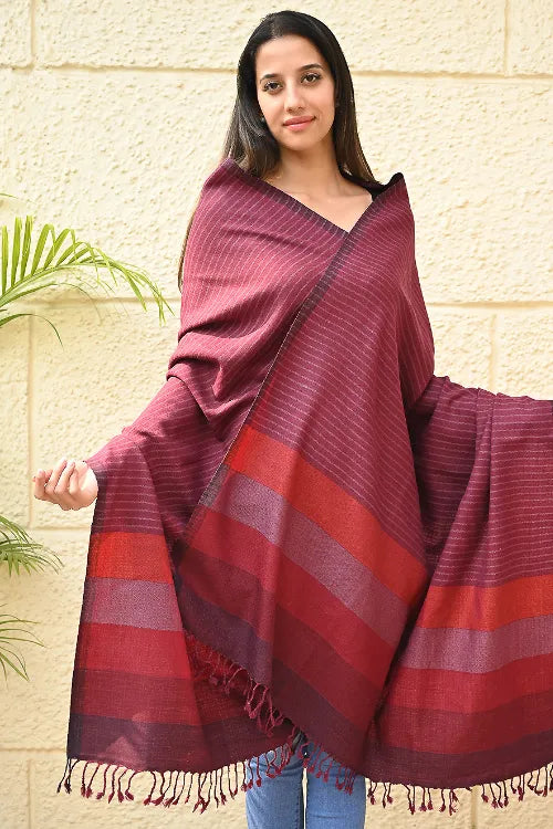 The ICH Exclusive Soft Himachal Wool Shawl With Woven Border - Mauve Blushes