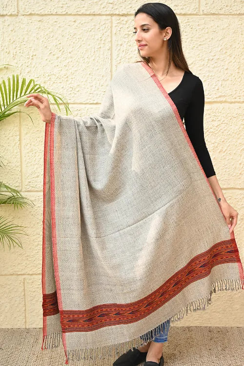 The ICH Exclusive Soft Himachal Wool Shawl With Woven Border - Coral Sand