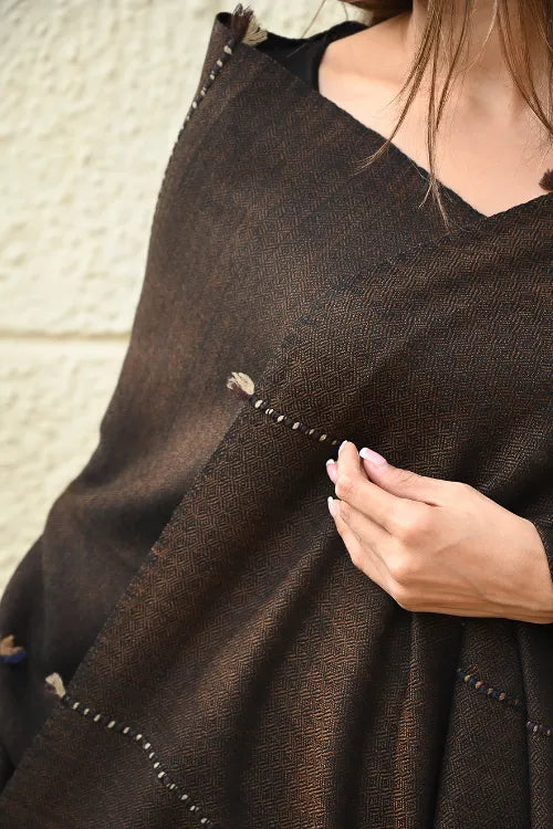 The ICH Exclusive Soft Himachal Wool Shawl With Woven Border - Starry Nights