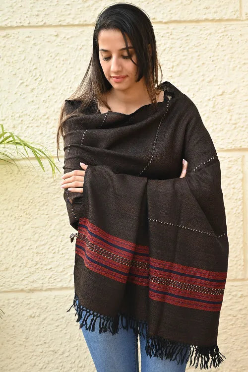 The ICH Exclusive Soft Himachal Wool Shawl With Woven Border - Starry Nights