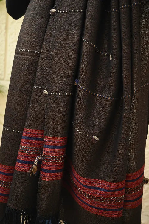 The ICH Exclusive Soft Himachal Wool Shawl With Woven Border - Starry Nights