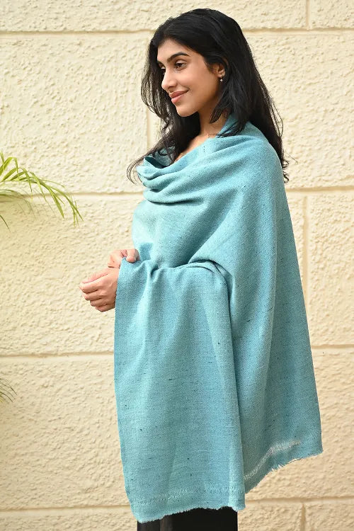 The ICH Fine, Soft Himachal Wool Self Striped Shawl - Aqua Cloud