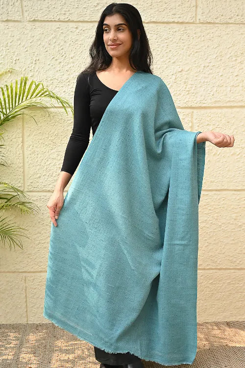 The ICH Fine, Soft Himachal Wool Self Striped Shawl - Aqua Cloud