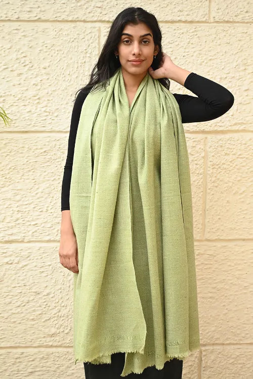 The ICH Fine, Soft Himachal Wool Self Striped Shawl - Mist Green