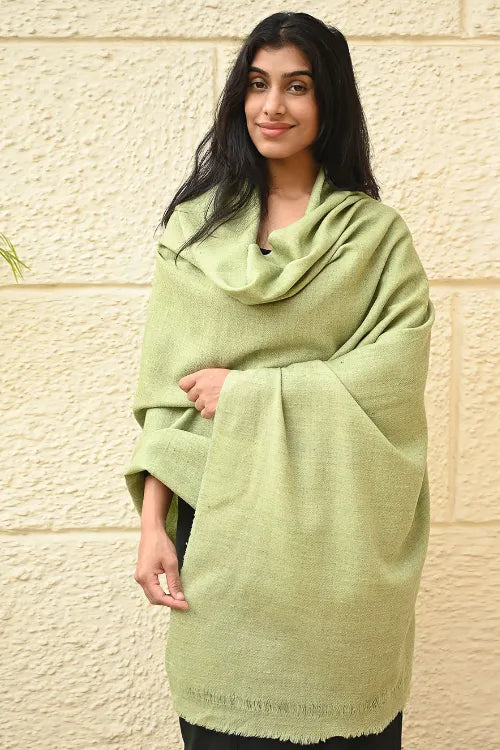 The ICH Fine, Soft Himachal Wool Self Striped Shawl - Mist Green