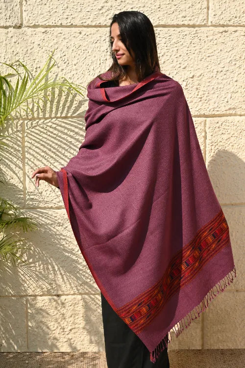 The ICH Exclusive Soft Himachal Wool Shawl With Woven Border - Mulberry Trail