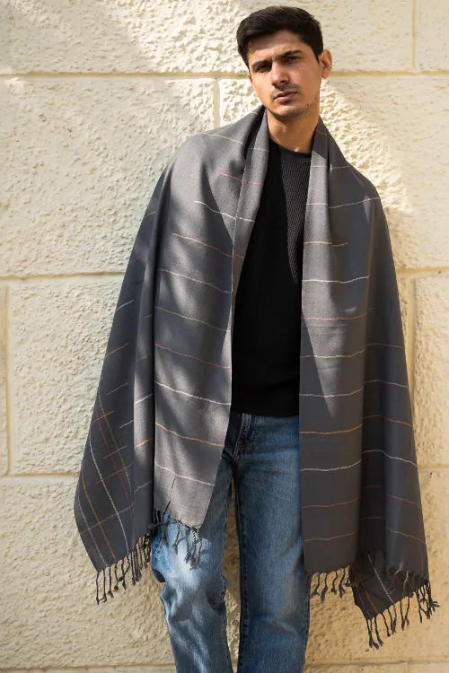 The ICH Light & Warm Merino Wool Stole - Slate Link