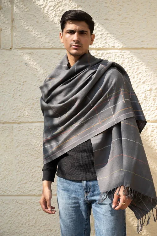 The ICH Light & Warm Merino Wool Stole - Slate Link
