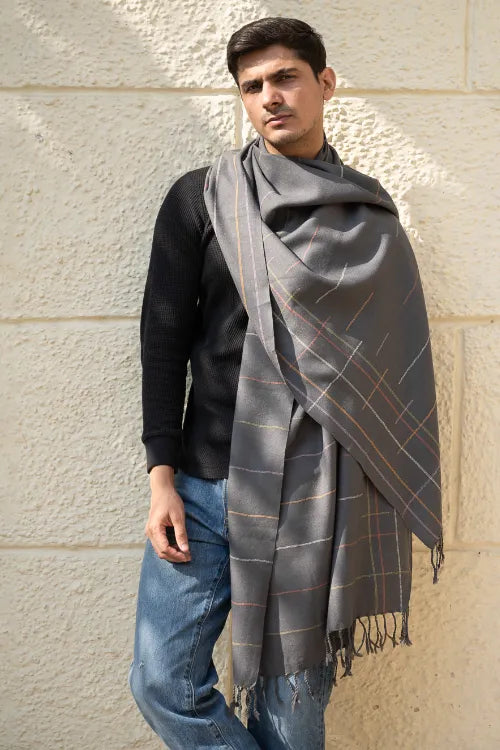 The ICH Light & Warm Merino Wool Stole - Slate Link