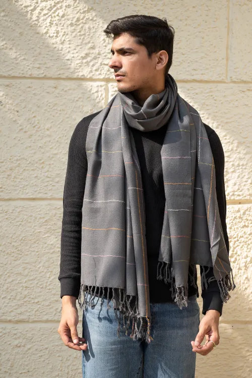 The ICH Light & Warm Merino Wool Stole - Slate Link