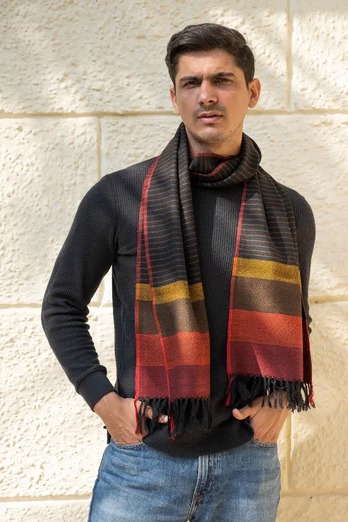 The ICH Light & Warm Himachal Stole - Charcoal Pinstripes