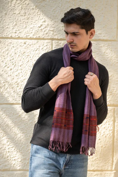 The ICH Light & Warm Himachal Muffler - Mauve Ridge