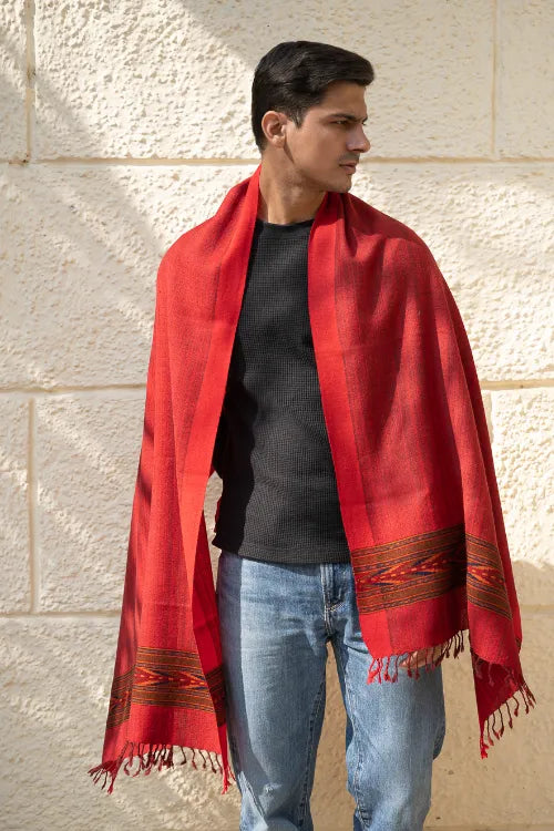 The ICH Light & Warm Himachal Stole - Rosewood Bark