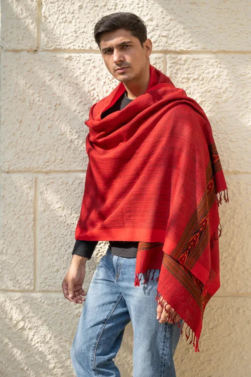 The ICH Light & Warm Himachal Stole - Rosewood Bark