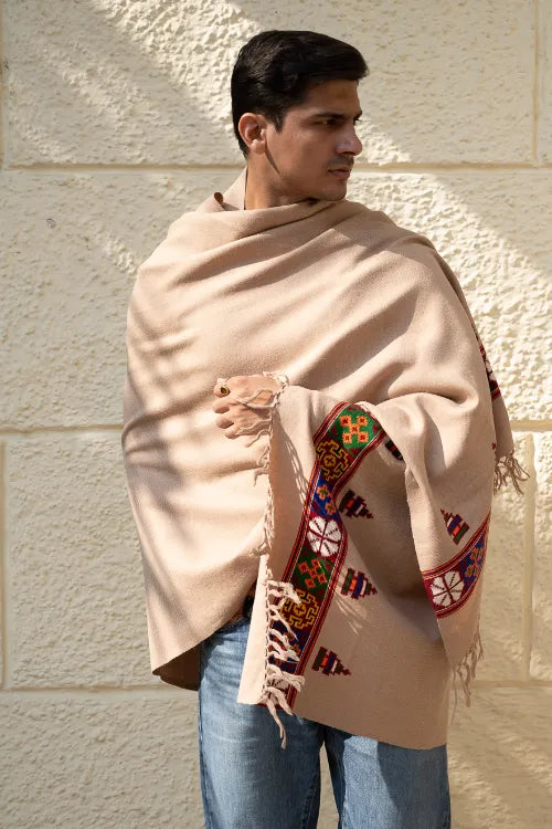 The ICH Handwoven Warm Signature Kinnauri Shawl - Desert Whisper