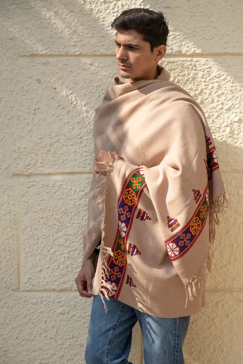 The ICH Handwoven Warm Signature Kinnauri Shawl - Desert Whisper
