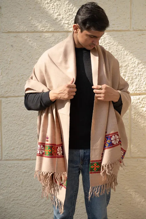 The ICH Handwoven Warm Signature Kinnauri Shawl - Desert Whisper