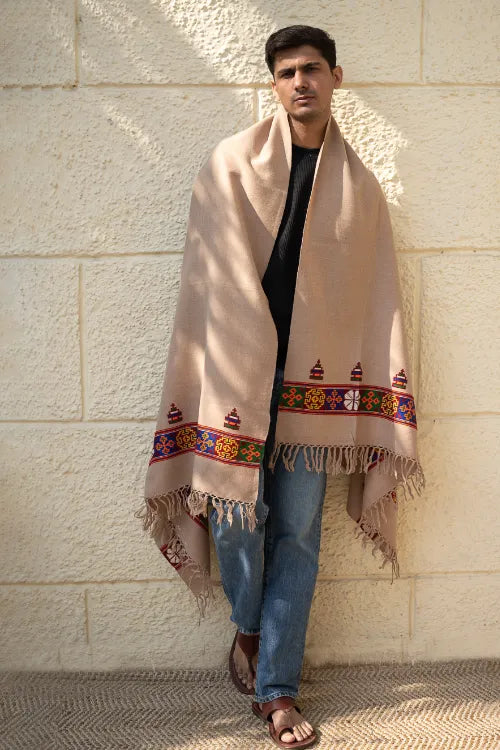 The ICH Handwoven Warm Signature Kinnauri Shawl - Desert Whisper
