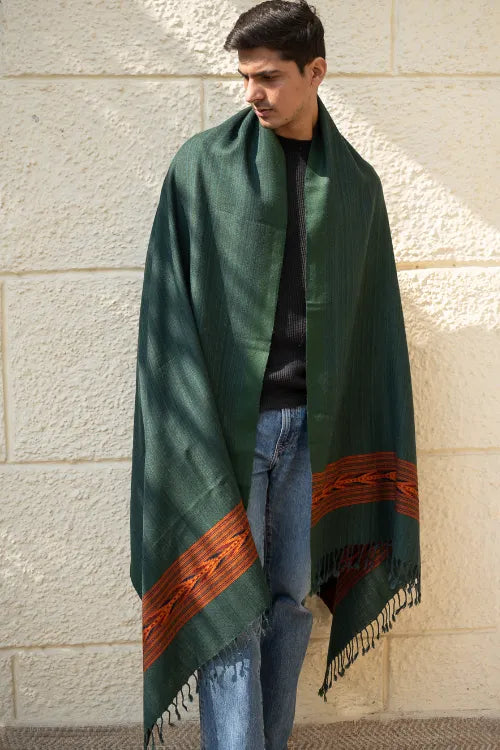 The ICH Handwoven Warm Signature Kinnauri Shawl - Cedar Bark